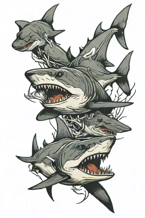 Two Sharks Swimming In 3D With Shadows Under Them From A Birds Perspective