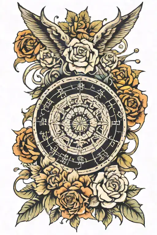 Zodiac And Flowers Surrounding