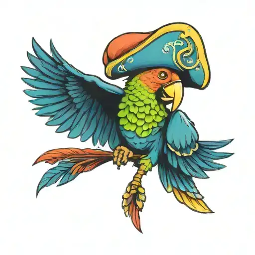 Colorful Parrot Wearing A Pirate Hat