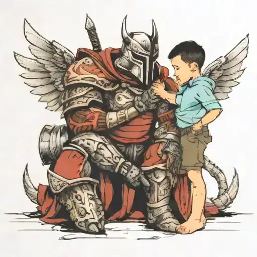 A Night Taking Off His Armor And Putting It On His Son