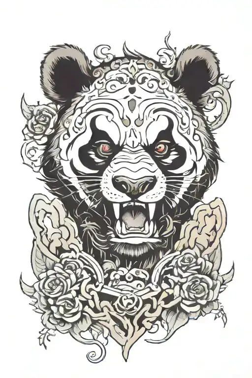 Snarling Panda Head Front View