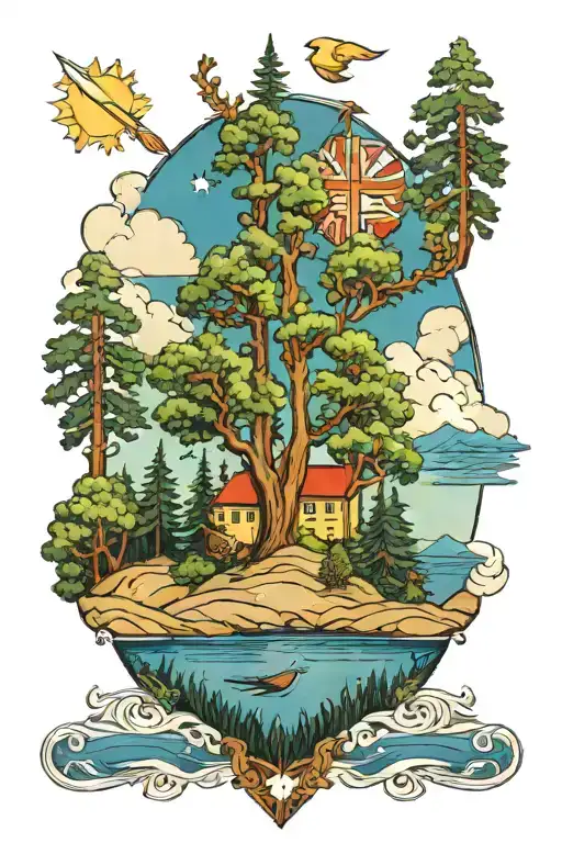 Swedish Flag And Forest Landscape