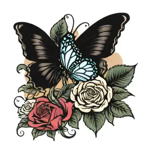 Roses And Sunflower And Butterfly