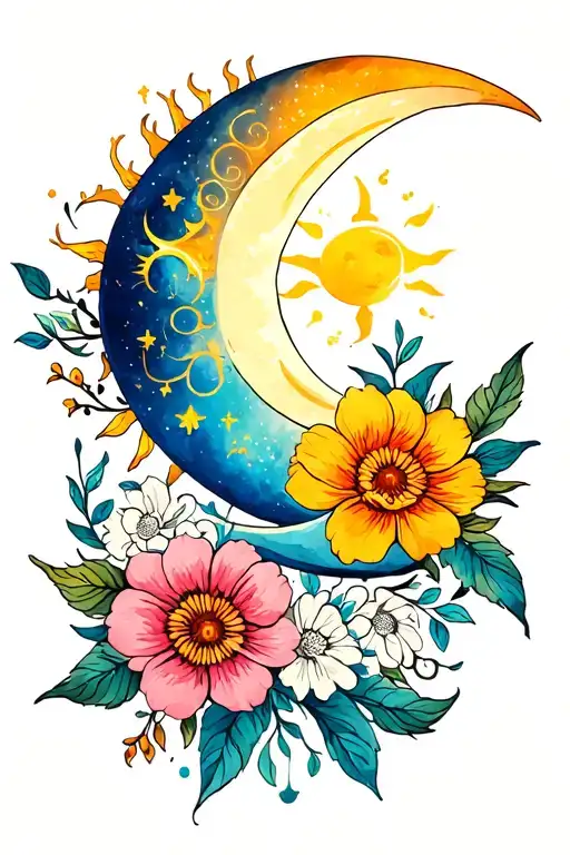 Sun And Moon With Flowers