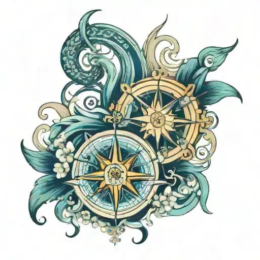 Ocean Waves Compass Rose Flowers Growing