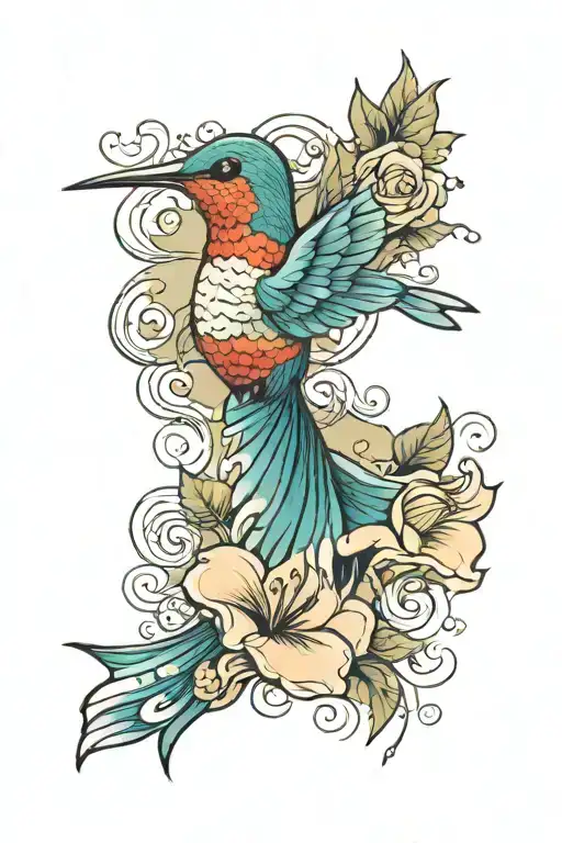 Ocean Waves Flowers Hummingbird Hovering