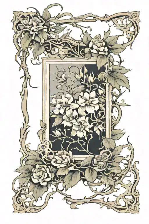 Picture Frame Made From Flowers And Thorny Vines