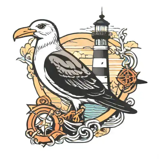 Light House Seagull Carrying Anchor
