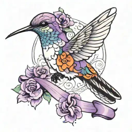 A Hummingbird With A Purple Cancer Ribbon