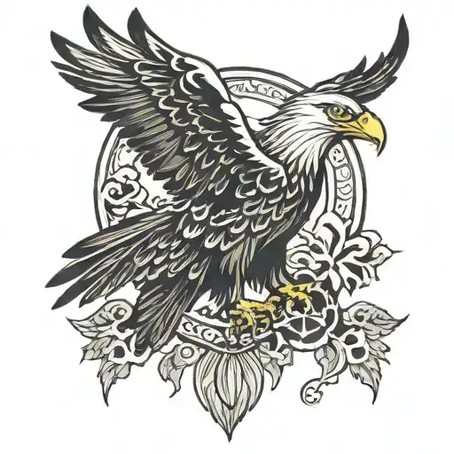 An Elegant And Majestic Eagle With A Black Sun Above Its Head