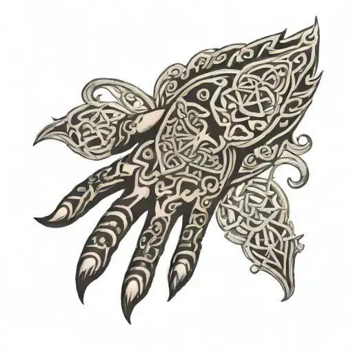 Super Detailed Black And Grey Celtic Style Hand Tattoo Featuring Perun