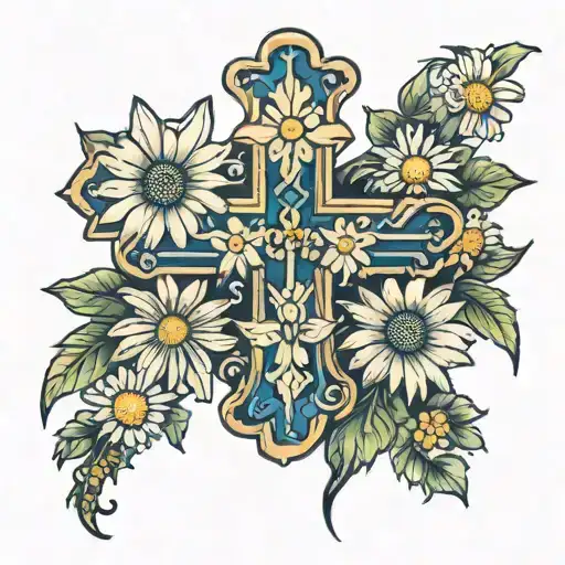 Cross And Daisy Flowers