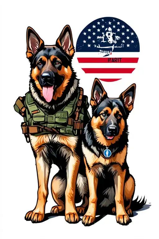 Combat Veteran With A German Shepherd Standing Side By Side In A Heroic Pose