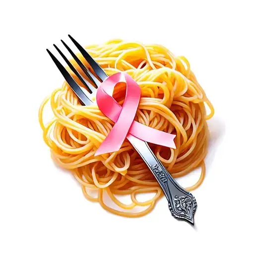 Fork With Spaghetti Wrapped Around It Making The Shape Of Breast Cancer Awareness Month Symbol