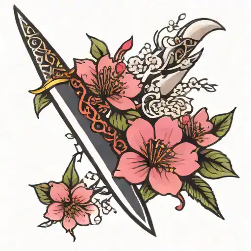 Thin Dagger With Cherry Blossom Wrapped Around
