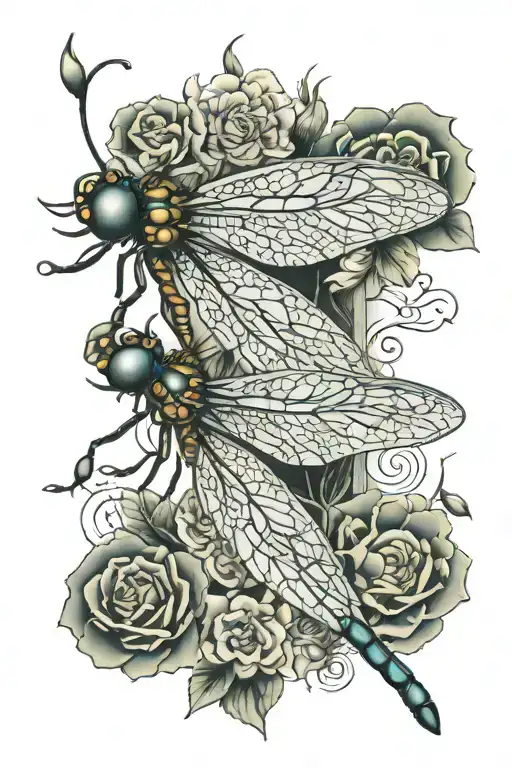 Dragonfly With 8 Names Intertwined