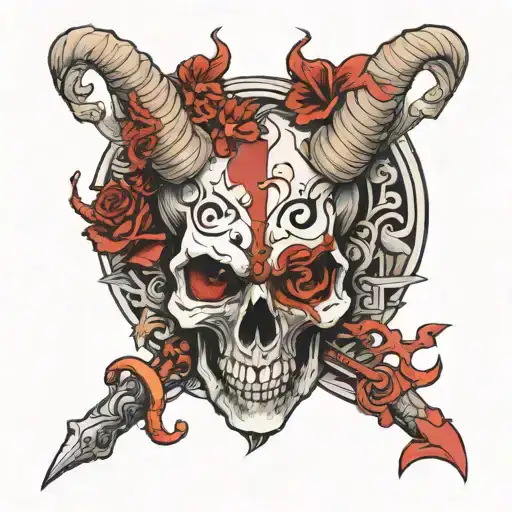 Aries Skull Mix With Devil Half Angel