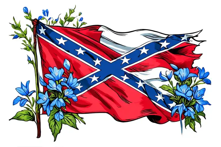Texas Confederate Flag With Blue Bonnets Incorporated Into The Design