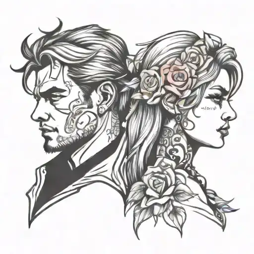 Couple Tattoo With Outlines Of A Girl And A Guy
