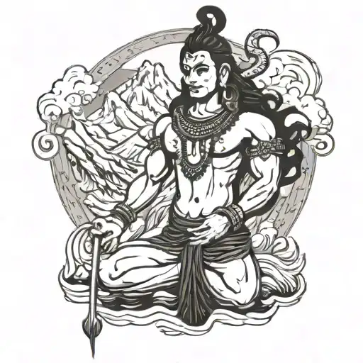 Lord Shiva Standing Tall In Front Of A Snow-capped Mountain