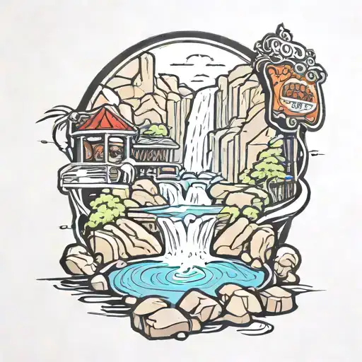 Waterfall With Vegas Sign In Background