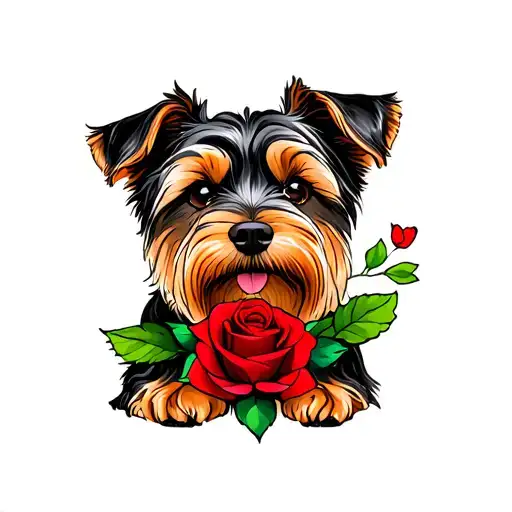 Scotty Dog With Red Rose Intertwined