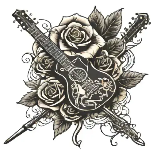 Eletric Guitar Black Rose Wrapped Loosely Gothic Inspired