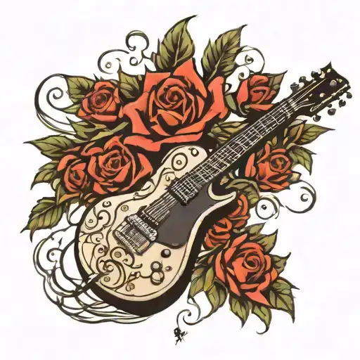 Eletric Guitar With A Black Rose At The Top With Thorns Going Down