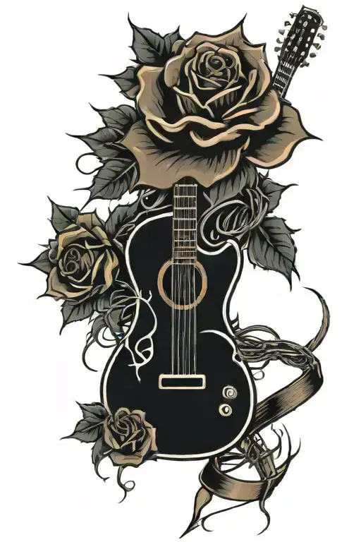 Eletric Guitar With A Black Rose At The Top With Thorns Going Down