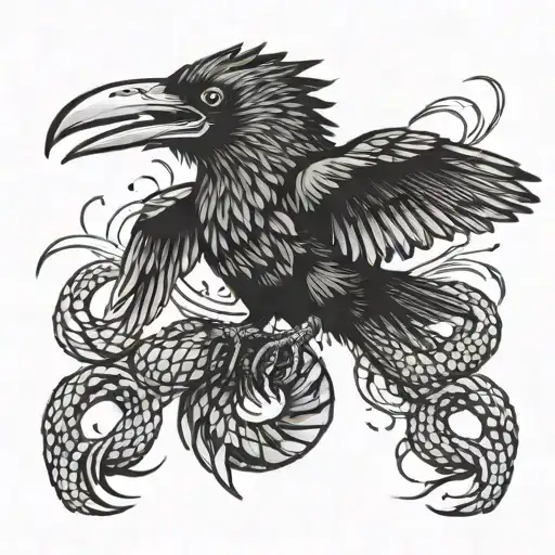 Crow Beating A Rattlesnake In A Fierce Battle