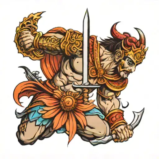 Warrior Sleeve Tattoo With Hinduism Aspects