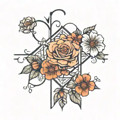 Chemical Symbol For Dopamine In Simple Fine Line With A Bunch Of Flowers Blooming Out Of It