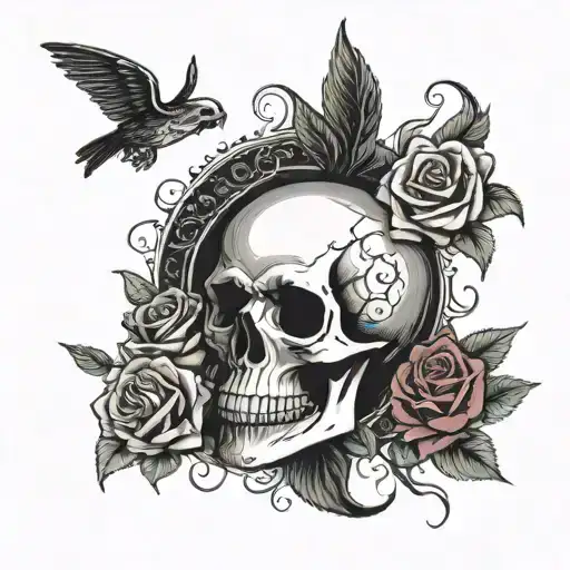 Skull And Roses Skull Laz Wings Horns