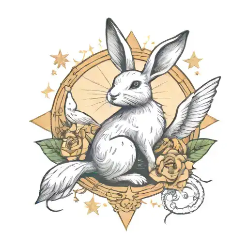 Rabbit With A Dove And Leo Star Sign Intertwined