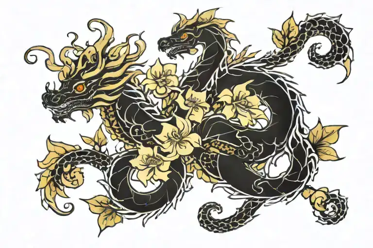 Dragon Flowers Beautiful Bold Black And White Colour Flowers For Back Area