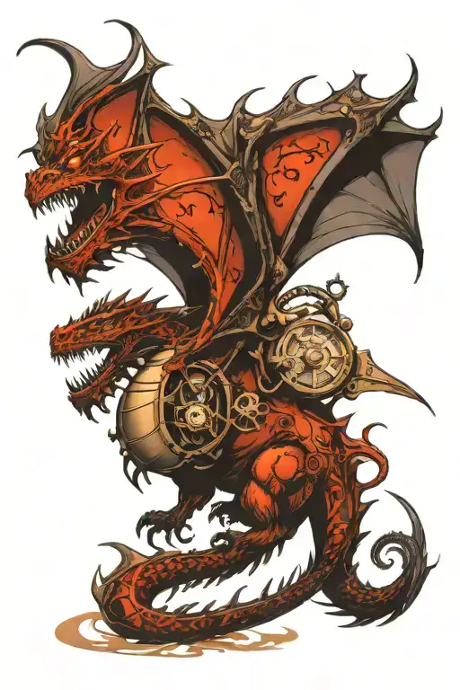 Dragon Emerging And Steampunk