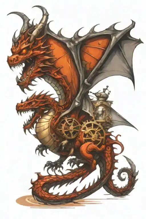 Dragon Emerging And Steampunk