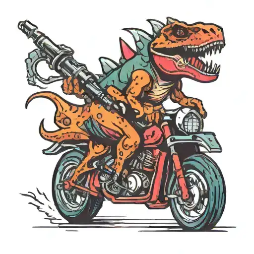 Dinosaur With A Lightsaber Riding A Motorcycle