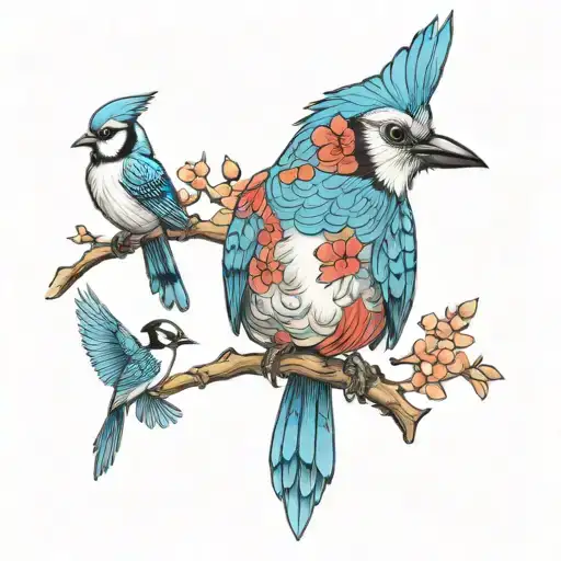Blue Jay And A Humming Bird And A Cardinal And An Owl