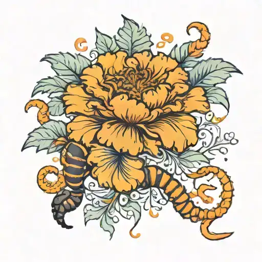Marigold Flower With Scorpion Tail As A Step