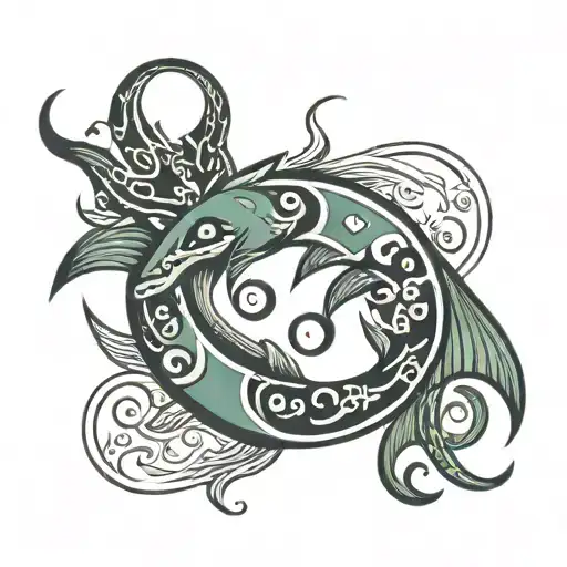 Integrate Pisces Sign And Aires Sign Into A Tribal And Minimalist Style Tattoo For Man