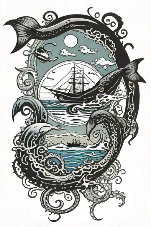 Ocean Scene With Whale And Octopus Wrapped