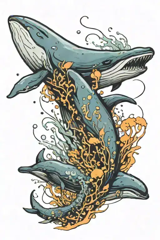 Underwater Trenches With Whale Swimming Some Jellyfish Orange Fish Corral