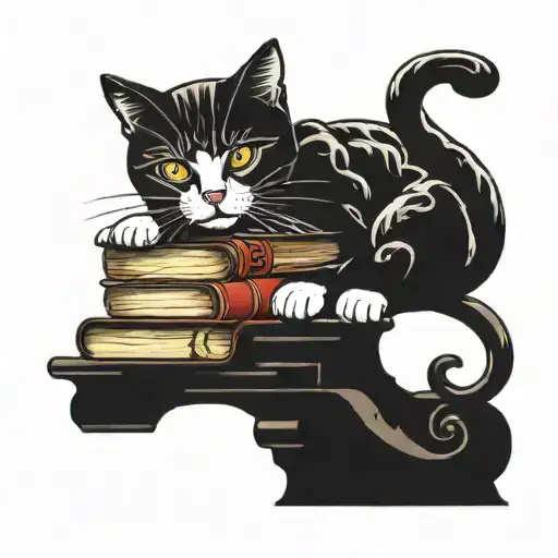 Cat Sitting On Stack Of Books