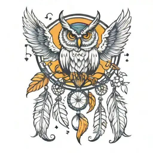 Musicnote Dreamcatcher Moon With The Sun And A Owl And Mushrooms