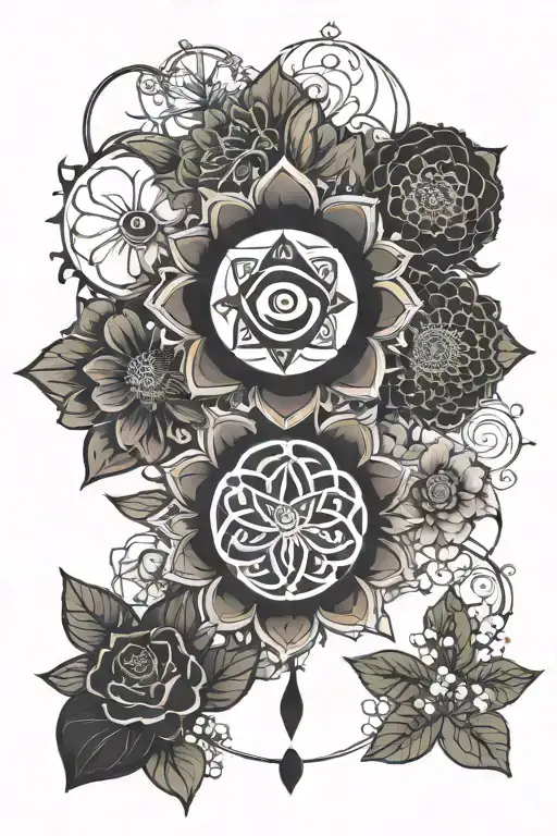 Chakra Symbol Surrounded By Birth Flowers September And May
