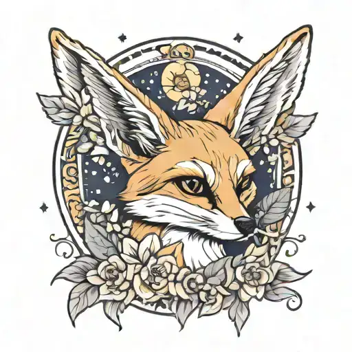 Fennec With Flowers And Moon