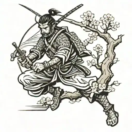 Samurai On A Japanese Cherry Tree