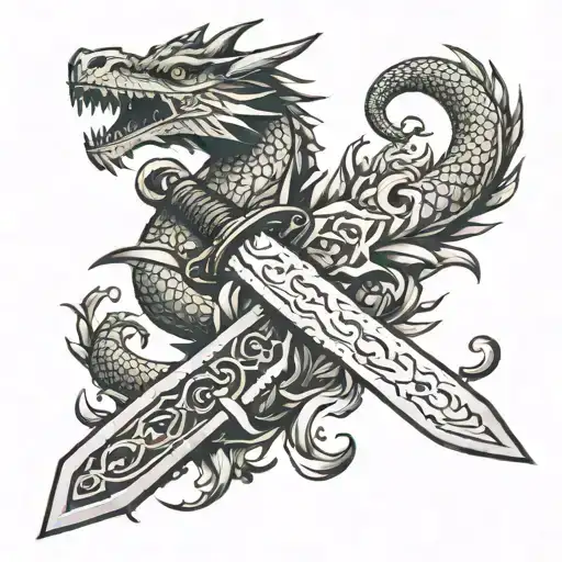 Old Sword With Dragon Wrapped