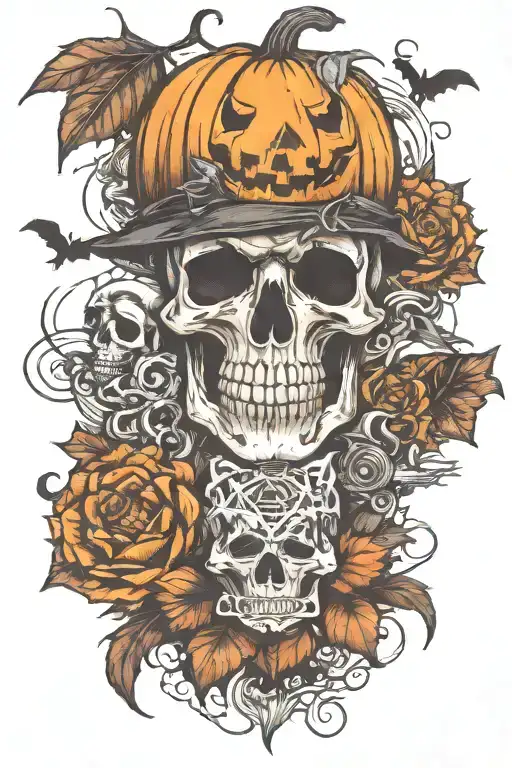 Spooky Halloween Themed Tattoo Incorporating Elements
